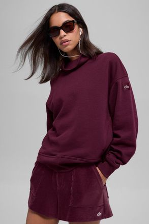Alo | Hazy Mock Neck Pullover Top in Burgundy Red, Size: Small