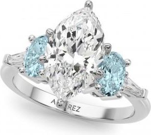 Allurez Marquise Lab Grown Diamond & Oval Aquamarine Engagement Ring in Platinum (3.98ct)