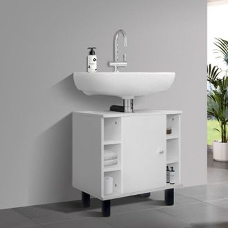 ML Design Ml-design - Mobile Base per Lavabo per il Bagno Bianco 60x54x32cm Armadio Salvaspazio per Lavandino con 6 Ripiani Ampio Spazio di Stoccaggio