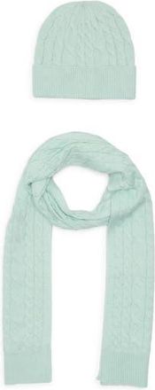 Treasure & Bond Cable Knit Scarf & Beanie Set in Teal Surf at Nordstrom Rack