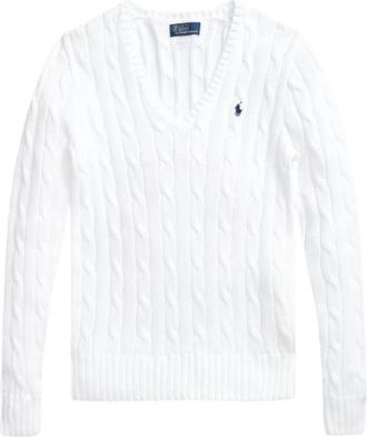 Polo Ralph Lauren Kimberly Pima Katoen Twisted Gebreide Trui - Dames - V-hals truien - Wit - XL - Katoen - Truien & Vesten