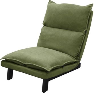 ML Design Ml-design - Silla de Suelo Verde, Sofá Reclinable para Salón, Asiento Ergonómico con Respaldo Ajustable Cojín Tapizado con Funda de Lino Estructura