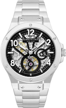 Kenneth Cole Skeleton Dial Automatic Bracelet Watch in Silver at Nordstrom