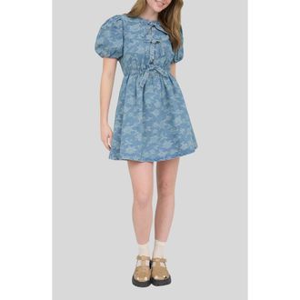 Blu Pepper Bow Detail Floral Jacquard Denim Minidress at Nordstrom Rack, Size Medium