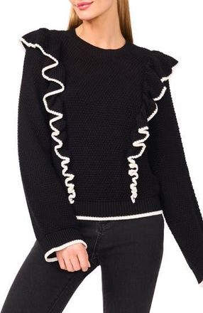 CeCe by Cynthia Steffe Tipped Ruffle Sweater in Rich Black at Nordstrom Rack, Size X-Large