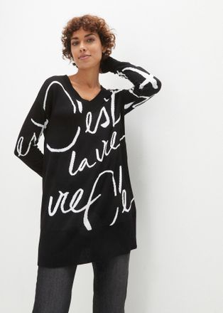 Bonprix Longpullover BONPRIX Longpullover mit Schriftzug, Damen, Gr. 56/58 (XXXL), schwarz (schwarz, wei&szlig; bedruckt), Obermaterial: 100% Viskose, loose fit, Pu