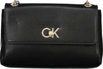 Calvin Klein Tassen, Dames, Zwart, ONE Size, Polyester, Zwarte Polyester Handtas met Kettinghandvatten