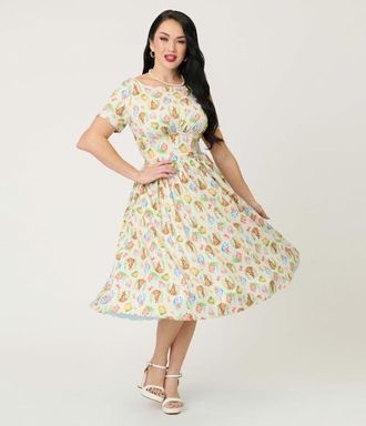 Unique Vintage Smocked Back Swing Dress in Green W/bunny Print at Nordstrom, Size X-Large