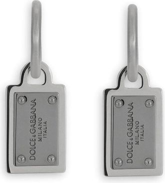 Dolce & Gabbana logo-tag drop earrings - men - Brass - One Size - Silver
