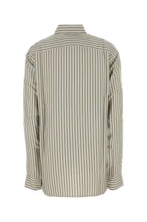 Le Kasha Womens Embroidered Silk Oversize Songino Shirt Stripesblue Exterior: Camicie