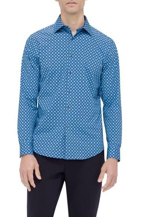 Bugatchi Jimmy OoohCotton Geo Print Button-Up Shirt in Teal at Nordstrom, Size Xxx-Large