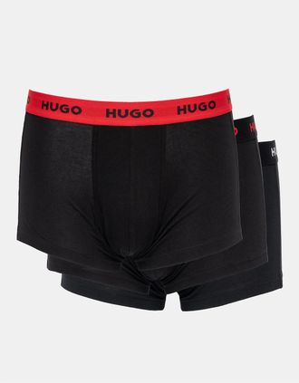 HUGO BOSS Mens HUGO 3-Pack Mens Trunks with Coloured Waistbands - Black 010 - Size: 33/32/32
