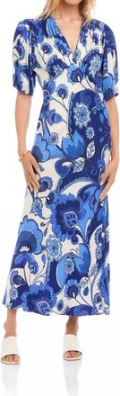 Karen Kane Puff Sleeve Bias Dress In Print Blue