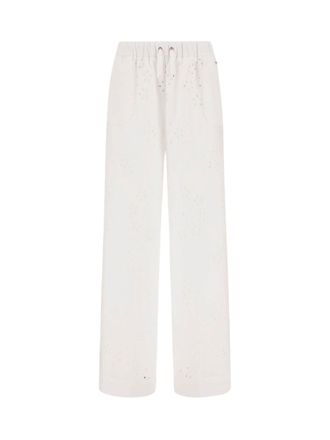 Herno White Raised Embroidery Cotton Wide-Leg Pants