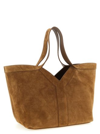Saint Laurent Womens Suede Y-Insert Tote Brown Calfskin Leather