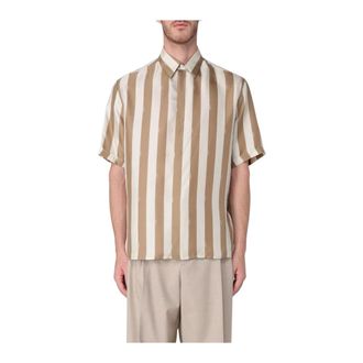 Fendi Short Sleeve Shirts, male, Beige, 3XS, Striped Short Sleeve Shirt
