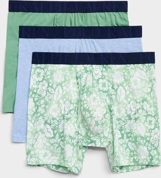 Polo Ralph Lauren Mens 6 green/pattern/blue boxer briefs Cotton & polyester 3-pack