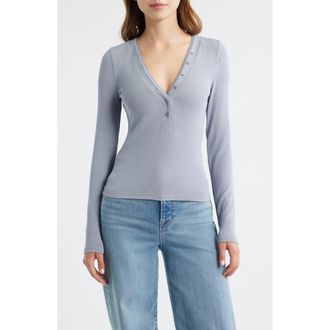 Frame Denim The Mesh Trim Rib Henley in Grey Blue at Nordstrom Rack, Size Medium