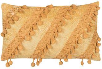 Beliani Decorative Cushion Yellow with Tassels 30 x 50 cm Striped Retro Boho Decor Accessories AYROOR