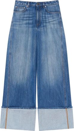Givenchy Wide Jeans, female, Blue, Size: W28 Turn Up Denim Trousers