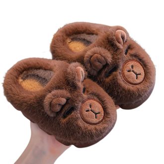Generic Capybara Slippers for Kids, Cute Plush Capybara Shoes for Aldult Warm Fuzzy Memory Foam with Anti-Slip Sole (Brown D, UK, Adult, Women, 7.5, Numeric R