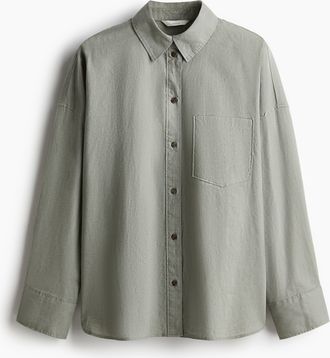 H&M Oversized Bluse aus Leinenmix - Green
