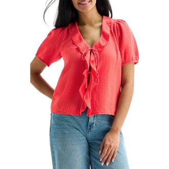 Lucky Brand Ruffle Tie Front Cotton Top in Bittersweet at Nordstrom Rack, Size X-Small
