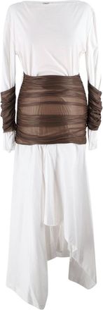 Loewe White and Brown Distressed Hem Midi Dress Size M