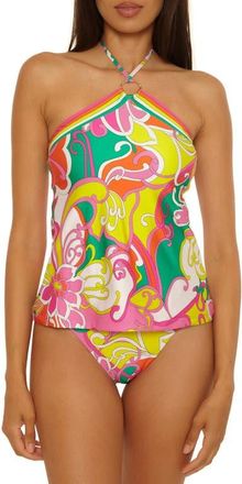 Trina Turk Elara Reversible High-Neck Tankini Top in Multi at Nordstrom, Size 14