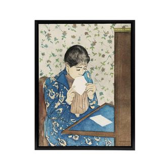 Artery8 Letter Woman Sealing Envelope Cassatt Vintage Framed Canvas Wall Art | Size: W24 x H32