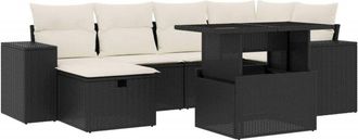 vidaXL Set De Sof&aacute;s De Jard&iacute;n 7 Pzas Con Cojines Rat&aacute;n Sint&eacute;tico Negro Vidaxl