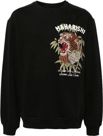 maharishi Sweatshirts, male, Black, S, Black Logo Print Cotton Sweatshirt