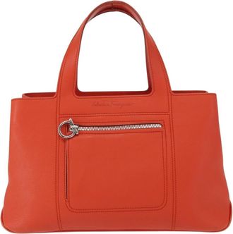 Ferragamo Gancini Handbag Leather Orange Leather Handbag (Pre-Owned)