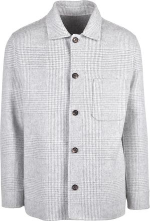 Eleventy Light Grey Wool-Blend Checkered Coat