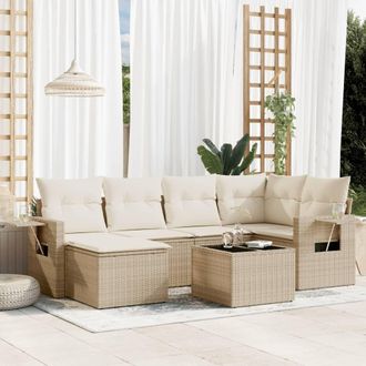 vidaXL Vidaxl - Set Sof&aacute;s De Jard&iacute;n 7 Piezas Y Cojines Rat&aacute;n Sint&eacute;tico Beige