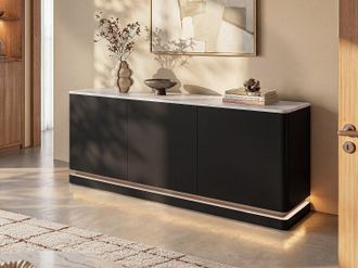 Vente-Unique Credenza 3 ante con LED in MDF Nero ed effetto marmo Bianco - DEVIKA di Pascal MORABITO