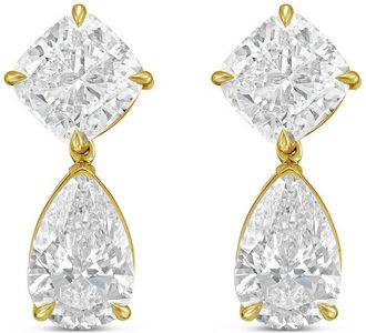 Diana M. Jewels 14kt Yellow Gold 8.00 Ct tw of Lab grown square cushion and pear shape diamond earrings