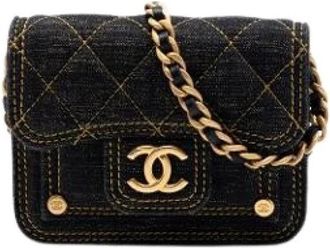 Chanel Pre-owned Vintage Mini Crossbody - Dames - Vintage Mini Tas - Blauw - ONE Size - Leer - Vintage