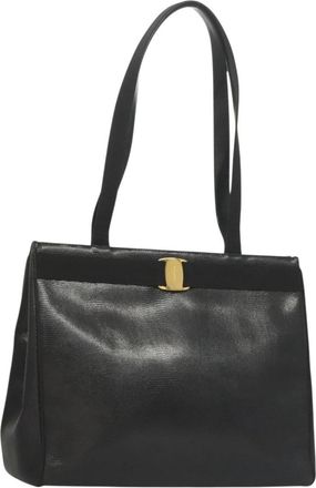 Ferragamo Vintage Vara Bow Tote Lizard Embossed Leather Leather Tote Bag Bag (Pre-Owned)