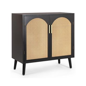 BIZZOTTO Aparador Vintage De 2 Puertas En Madera Negra Y Rat&aacute;n 80x40x80 Josine Yes