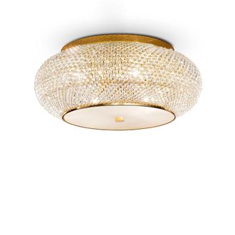 Netlighting Pasha 10 Light Ceiling Flush Light Gold with Crystals E14