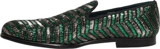 Dolce & Gabbana Mens Silver Green Embellished Dress Loafers Shoes Leather