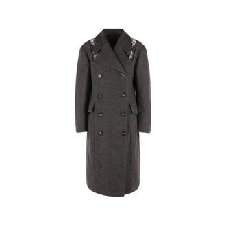 Simone Rocha Embellished Double-Breasted Slash Coat - Dames - Mantels - Grijs - Maat: XS Wol