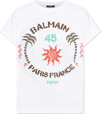 Balmain T-shirt met Club-print - Dames - T-shirts - Wit - S - Katoen - Tops
