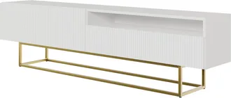 Selsey Selsey Veldio - Mueble Tv Con Compartimento Abierto, Blanco Con Patas De Metal Dorado, 175 Cm
