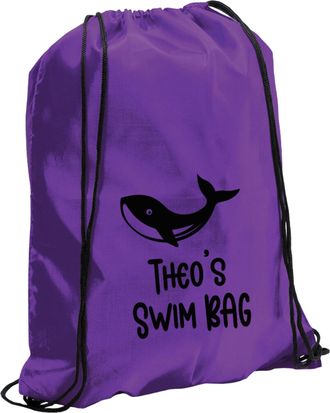 eBuy GB Personalised Swim Bag, Kids Unisex Aquatic Drawstring Bag, Swimming Bag for Girls Boys, Dolphin Turtle Shark Starfish Whale Bag (Purple)