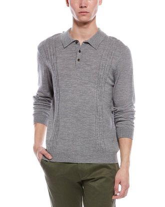 Bruno Magli Cable Front Merino Wool Polo Sweater