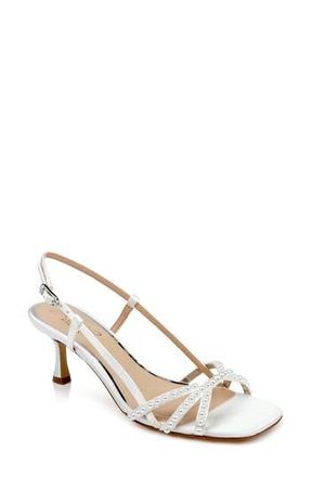 Badgley Mischka Isabela Studded Slingback Sandal in Ivory Satin at Nordstrom Rack, Size 8.5