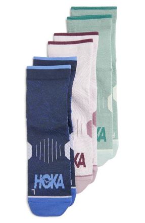 Hoka One One 3-Pack Running Quarter Socks in Varsity Navy /Rosemary at Nordstrom, Size Medium
