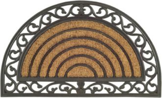 Imports Decor Grill Half Round Coir Door Mat, Non-Slip Rubber Backed Outdoor Entryway Rug, Durable Dirt Scraper Welcome Mat